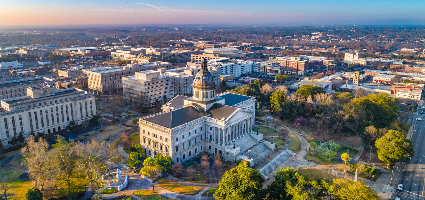 Drone photo of downtown Columbia, SC.