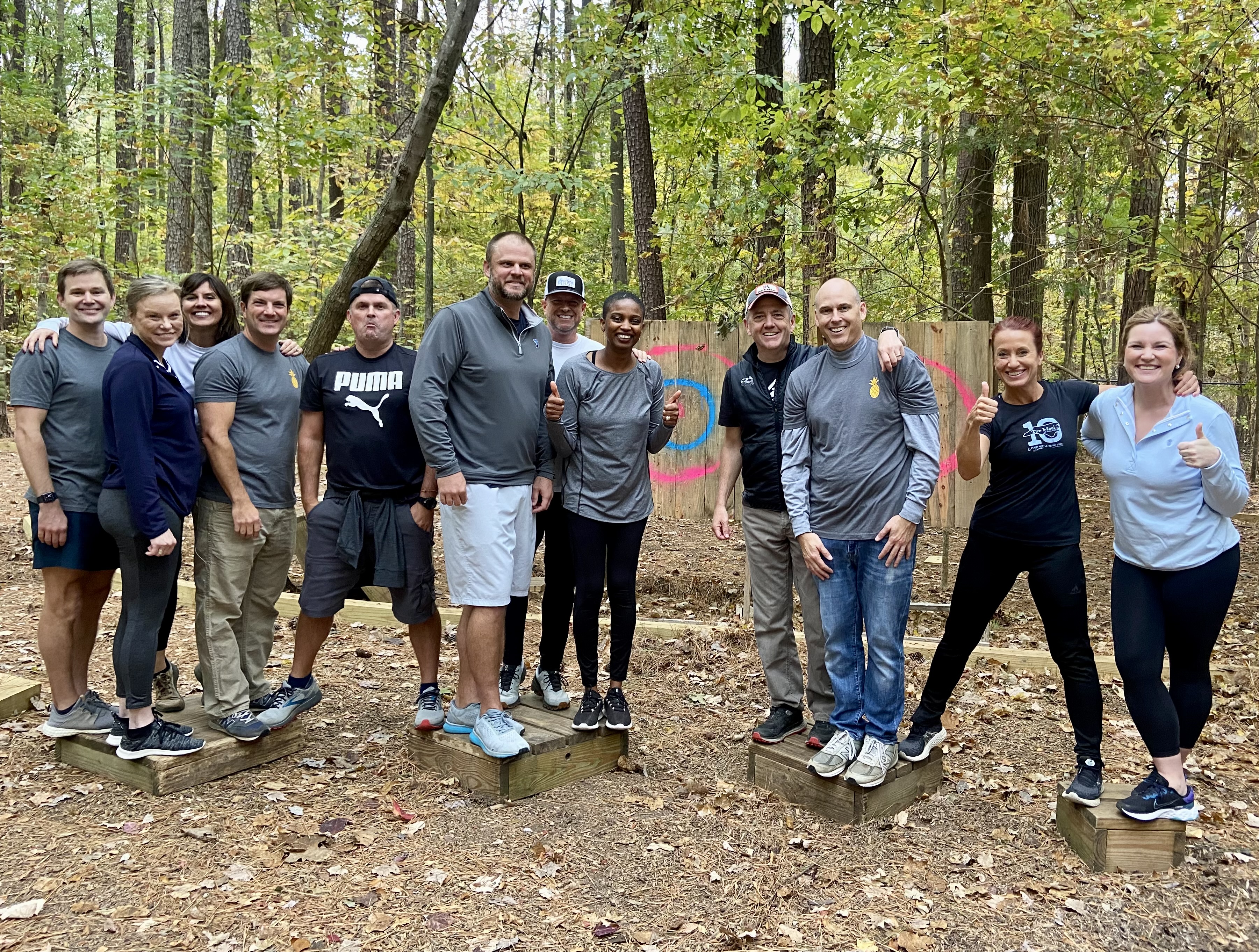 Our Raleigh bankers enjoying a local ropes course.